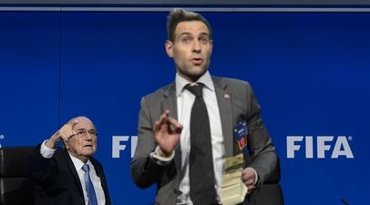 Vine: British comedian storms Blatter’s FIFA press conference