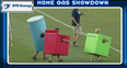 Kids dressed as household appliances race across a baseball field