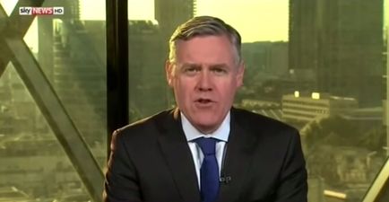 Video: Sky News anchor says a rude word on air after one of his laptop leads falls out