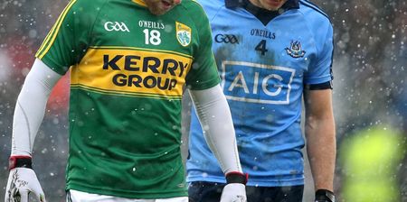PIC: A kind gesture by a Kerry fan to a young Dublin fan at Croke Park on Sunday