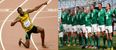 PIC: Cracking shot of the Irish rugby squad meeting Usain Bolt and copying his trademark celebration