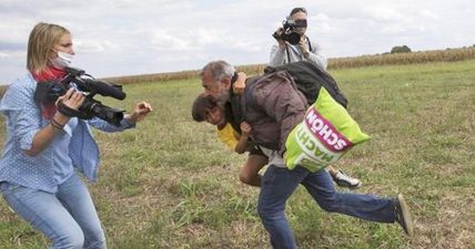VIDEO: The vile Hungarian camerawoman seen kicking and tripping refugees