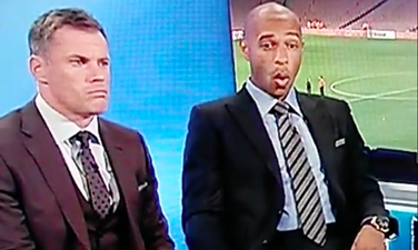 Jamie Carragher hears Brendan Rodgers news on live tv, Thierry Henry is there to console him