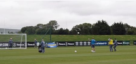 VIDEO: Roy Keane showing off his accuracy skills at Ireland training today