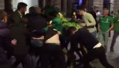VIDEO: Irish fans gathered for a big game of drunken rugby in Cardiff city centre on Sunday night