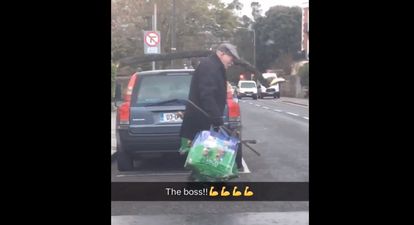 VIDEO: Auld man walking in Dublin balances massive tree branch on his shoulder like it’s no big deal