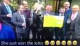 VIDEO: Lotto winner sprays herself in the face with champagne on Six One news