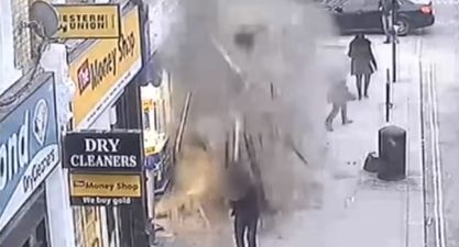 VIDEO: Watch as these London pedestrians had an incredibly lucky escape after city roof collapses