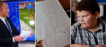 PIC: Sports presenter caught live on TV with drawing of a penis and vagina on his notes