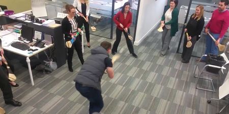 VIDEO: All-star hurler Paul Murphy nails the hurling bin challenge with employees in Kilkenny office
