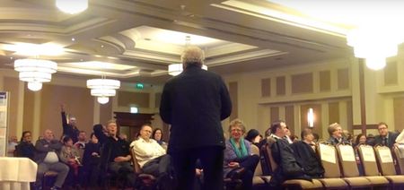 VIDEO: Fine Gael TD storms out of Kildare conference to cheers after angry row with audience