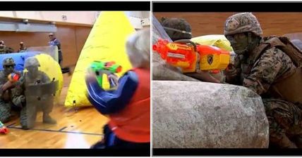 VIDEO: US Marine absolutely annihilate school kids in Nerf gun battle