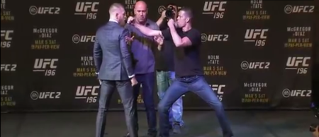 VIDEO: Irish fans chant “Who are ya?” after skirmish between fighters at McGregor-Diaz press conference