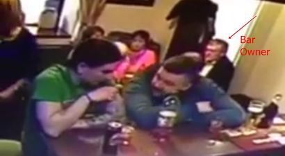 VIDEO: Two customers in Laois pub try to rob bottle of spirits; get caught rotten by the owner behind them
