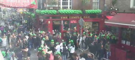 VIDEO: The Temple Bar pub cam shows that Paddy’s Day celebrations are well underway in the famous Dublin spot
