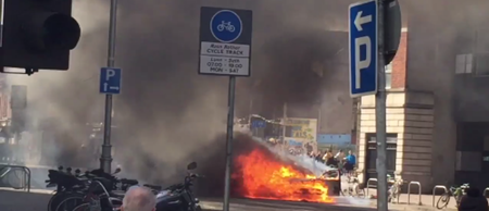 VIDEO: A car has burst into flames on a busy Dublin street