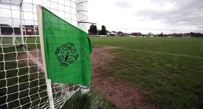 PIC: Umpire in Carlow spotted kicking sliotar into the net during hurling match in blatant case of GAA bias