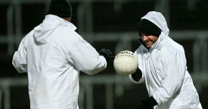 PIC: This snapshot of an umpire and a full-forward in a Dublin club game is classic Junior B GAA