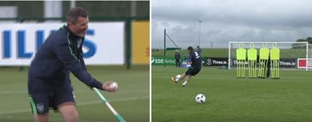 VIDEO: Roy Keane looks handy with a hurl while Robbie Brady scores a peach of a free-kick in training