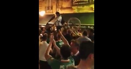VIDEO: Local man tries to cycle through Irish fans in France, the inevitable happens