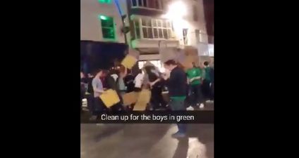 VIDEO: Irish fans on Grafton Street perform singalong while clearing boxes after the match