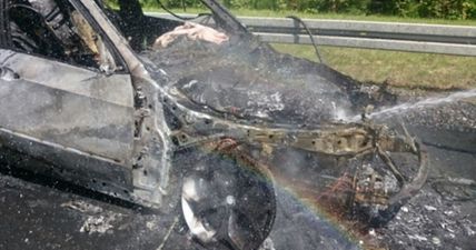 PICS: Car catches fire and causes serious delays on the M50