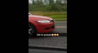 PIC: This person in Mullingar has an unorthodox way of transporting a table and chairs