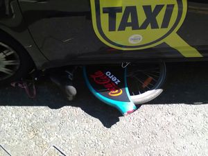 PICS: Dublinbikes cyclist has lucky escape after nasty collision with taxi in city centre