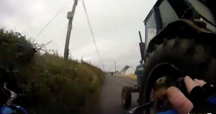 WATCH: Shocking footage show tractor nearly hitting Irish cyclist on rural road