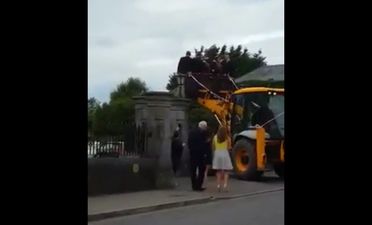 WATCH: Mayo groom and groomsmen arrive to wedding ceremony in the bucket of a JCB