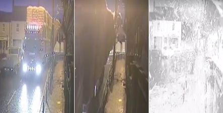 WATCH: ESB pole and property damaged in frightening scenes after truck sheds hay bales in Ardee