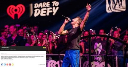 PIC: This fella is selling his Coldplay tickets on Done Deal for a very painful reason