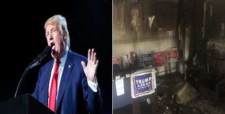 PICS: Trump blames Hillary Clinton supporters for firebombing Republic Party HQ in North Carolina