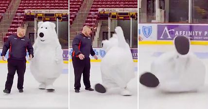 VIDEO: This mascot repeatedly falling over on an ice rink will make your day 10 times better