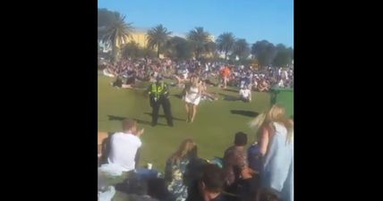 WATCH: Irish people in Melbourne got a great kick out of a policewoman trying hurling for the first time