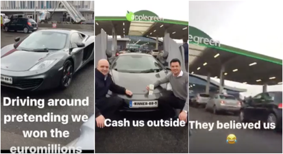 WATCH: Two guys convince everyone they’ve won the EuroMillions by showing up in Mclaren MP4