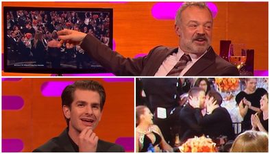 WATCH: Andrew Garfield explains how himself and Ryan Reynolds ending up kissing at the Golden Globes
