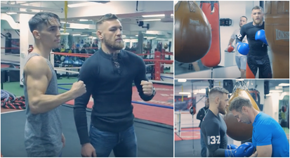 WATCH: Conor McGregor runs into Michael Conlan as he hones his boxing technique in California