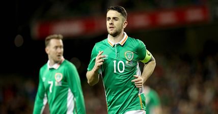 PIC: Smiling Robbie Brady meets Ireland fan with Robbie Brady tattoo on his arse