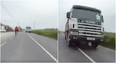 WATCH: Shocking footage shows very near collision between lorry and cyclist on rural Irish road
