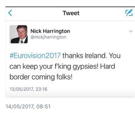 UK politician tweets abuse in reaction to Ireland giving zero points in Eurovision