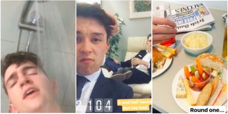 WATCH: Two lads loiter in Dublin Airport’s executive lounge to hoover up as much loot as possible