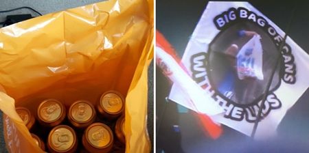 The Glastonbury flag game is on fire as ‘big bag of cans with the lads’ flag takes centre stage