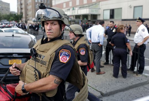 Police officers outside New York hospital