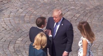 Cringe at Donald Trump’s long and awkward handshake with Emmanuel Macron