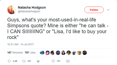 A fantastic Twitter thread is doing the rounds about using Simpsons quotes in everyday life