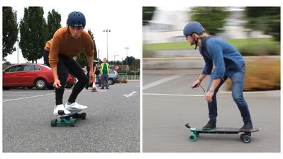 WATCH: These two try out electric powered skateboards for the first time