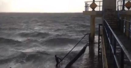 VIDEO: Swimmers take to the sea in Salthill in hazardous conditions caused by #Ophelia