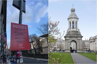 Graphic anti-abortion posters spotted outside Trinity College for the second time this week