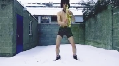 Every storm needs a half-naked man playing the saxophone before being pelted by snowballs